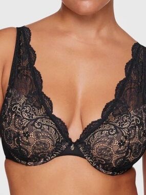 ThirdLove Bra Womens 36F Black Lace Contour Plunge 24/7 Comfort
